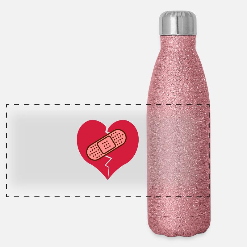 gebrochenes Herz mit Pflaster Panorama Glitzer Isolierflasche 500 ml