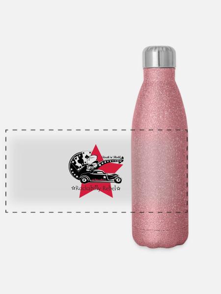 Rockabilly Rebel - Panorama Glitzer Isolierflasche 500 ml - Pink Glitzer - Vorne