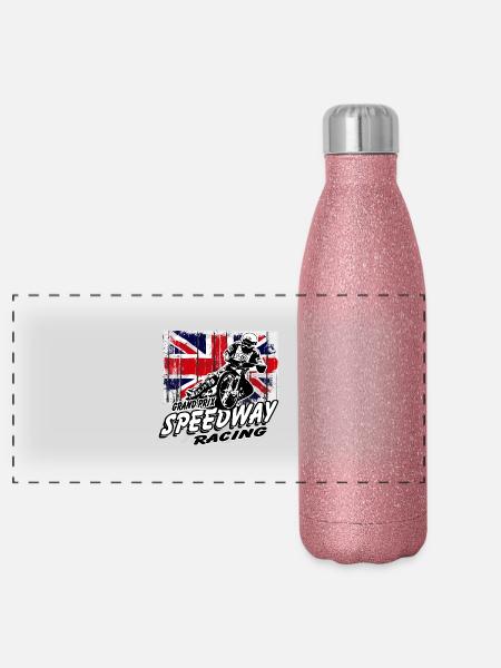 UK Speedway - Vintage Union Jack - Panorama Glitzer Isolierflasche 500 ml - Pink Glitzer - Vorne