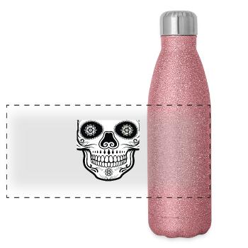 Crâne de mort mexicain Protection buccale - Gourde isotherme panoramique pailletée 500 ml - paillettes roses - Devant