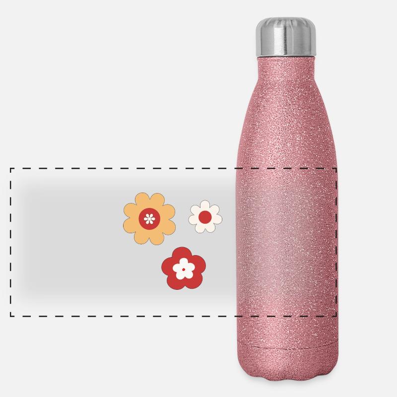 Klassische Retro Blumen Panorama Glitzer Isolierflasche 500 ml
