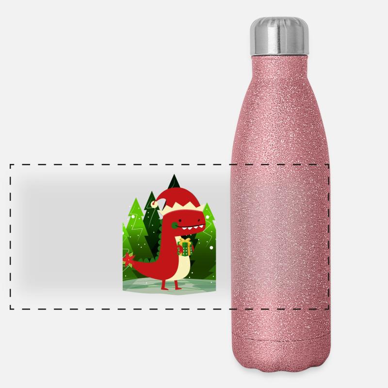 Dinosaur Dino Gift Christmas Ugly Sweater Panoramic Glitter Thermal Bottle 500 ml