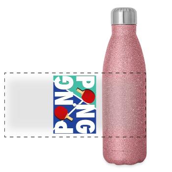 Ping Pong sports racket design - Panoramic Glitter Thermal Bottle 500 ml - pink glitter - Front