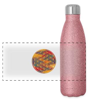 Fleur de vie | Fleur de vie | Or coloré 2 - Gourde isotherme panoramique pailletée 500 ml - paillettes roses - Devant