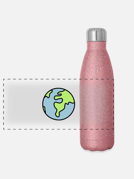 Globus - Welt - Panorama Glitzer Isolierflasche 500 ml - Pink Glitzer - Vorne