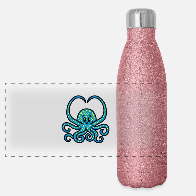 Tintenfisch Herz 3 Panorama Glitzer Isolierflasche 500 ml