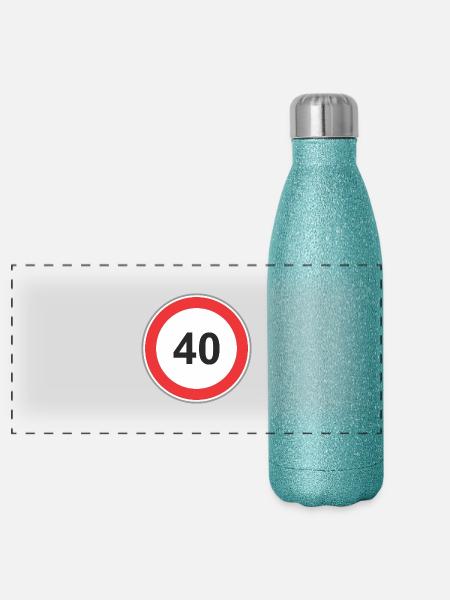 Road sign 40 - Panoramic Glitter Thermal Bottle 500 ml - blue glitter - Front