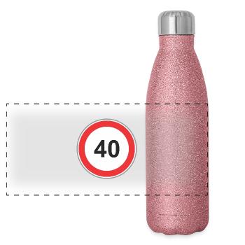 Road sign 40 - Panoramic Glitter Thermal Bottle 500 ml - pink glitter - Front