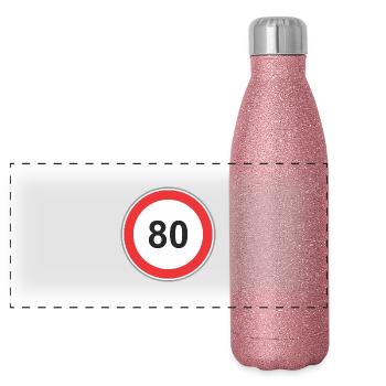 Road sign 80 - Panoramic Glitter Thermal Bottle 500 ml - pink glitter - Front