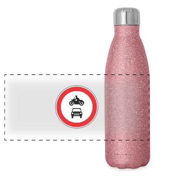 Road sign motorcycle and car - Panoramic Glitter Thermal Bottle 500 ml - pink glitter - Front