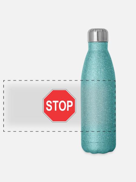 Stoppschild - Panorama Glitzer Isolierflasche 500 ml - Blau Glitzer - Vorne