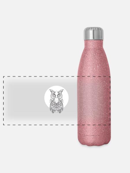 Owl - Panoramic Glitter Thermal Bottle 500 ml - pink glitter - Front