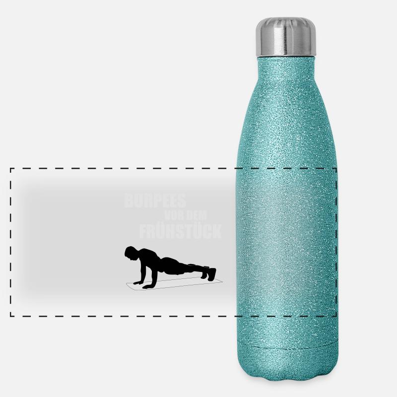 Burpees vor dem Frühstück Panorama Glitzer Isolierflasche 500 ml