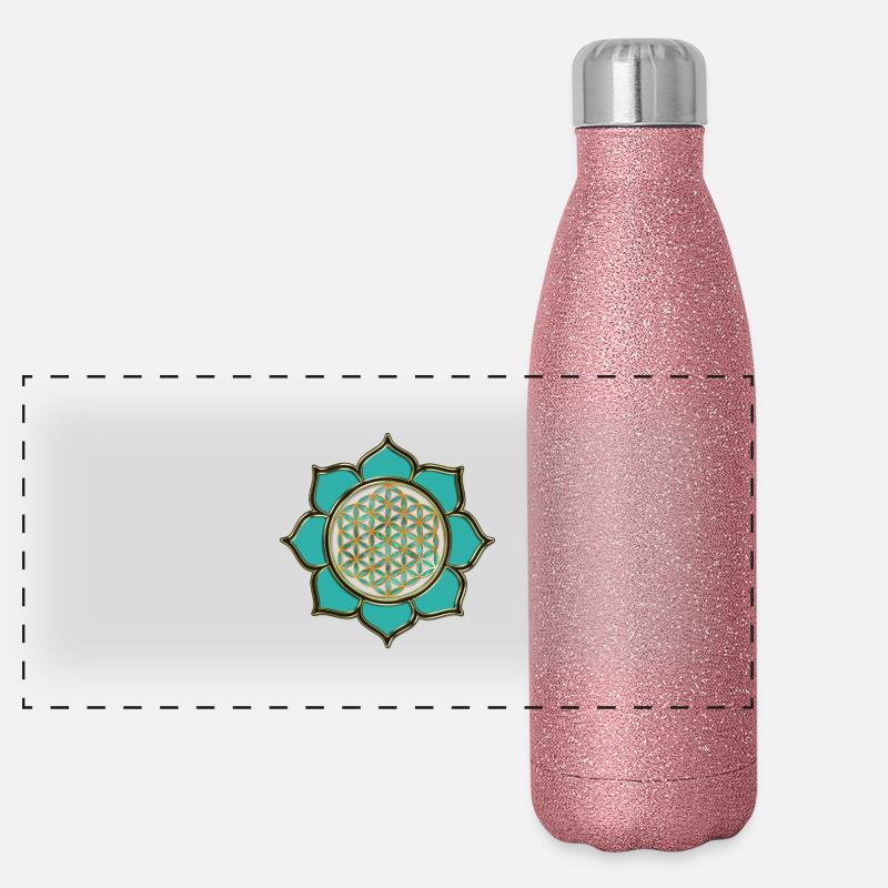 FLEUR DE LA VIE - LOTUS FLOWER - turquoise Gourde isotherme panoramique pailletée 500 ml
