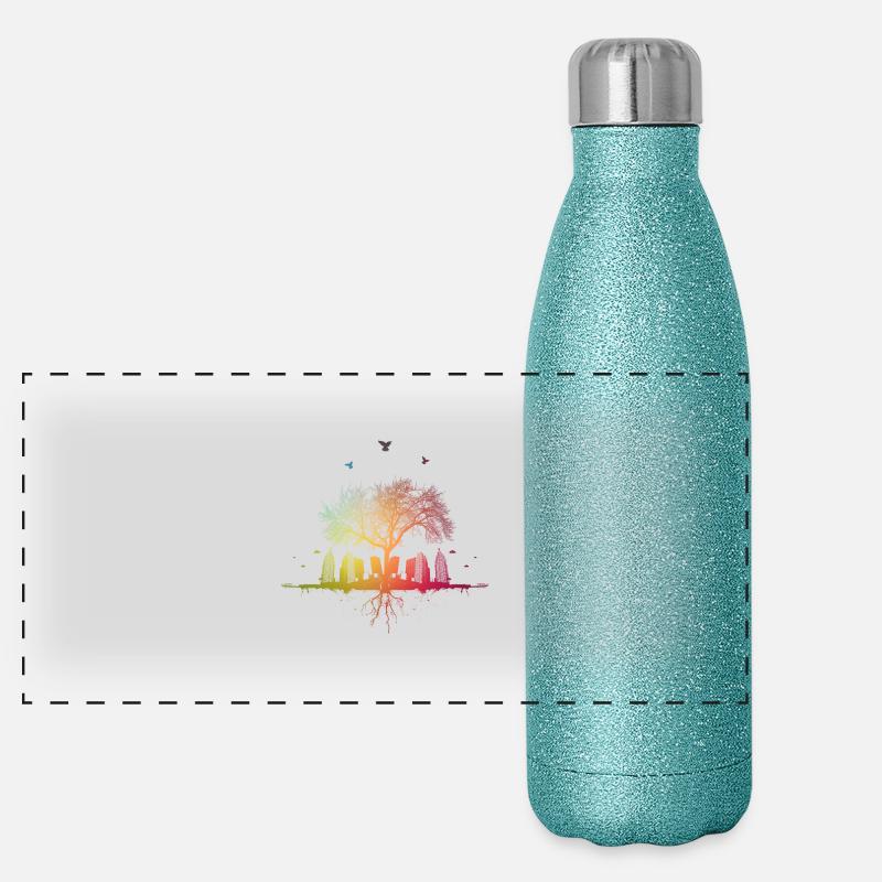 blurred city / forest tree city colors birds Panoramic Glitter Thermal Bottle 500 ml