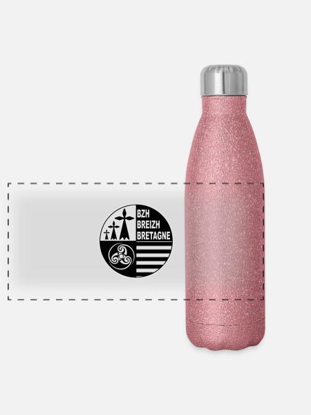 Breirzh Bretagne - Gourde isotherme panoramique pailletée 500 ml - paillettes roses - Devant