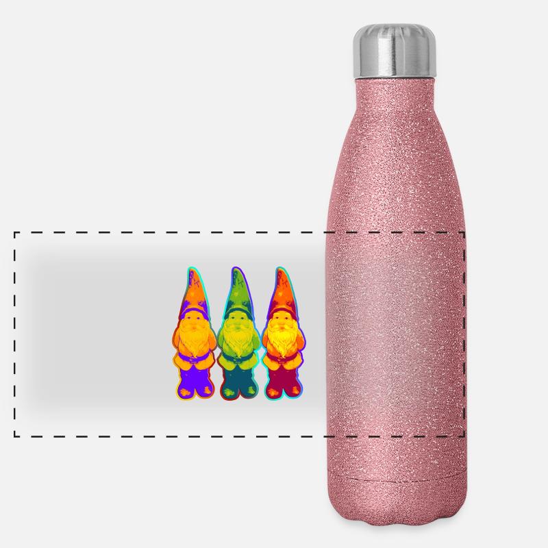 Gartenzwerg Trio - neon style / pop art Panorama Glitzer Isolierflasche 500 ml