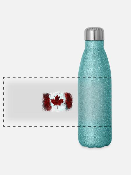 Canadian Flag Graffiti - Panoramic Glitter Thermal Bottle 500 ml - blue glitter - Front