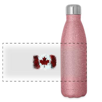 Canadian Flag Graffiti - Panoramic Glitter Thermal Bottle 500 ml - pink glitter - Front