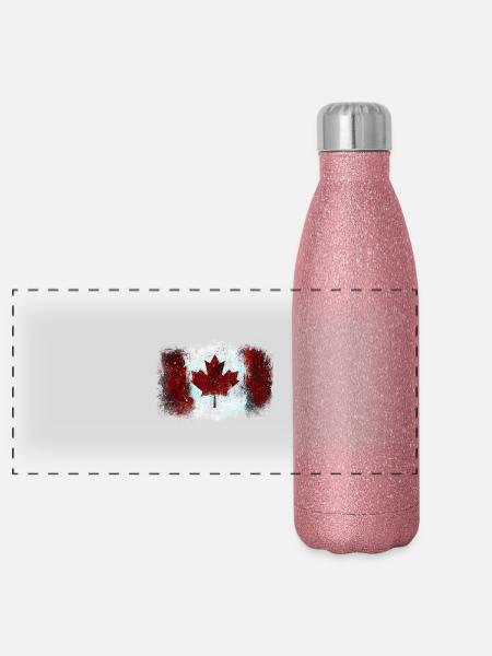 Canadian Flag Graffiti - Panoramic Glitter Thermal Bottle 500 ml - pink glitter - Front