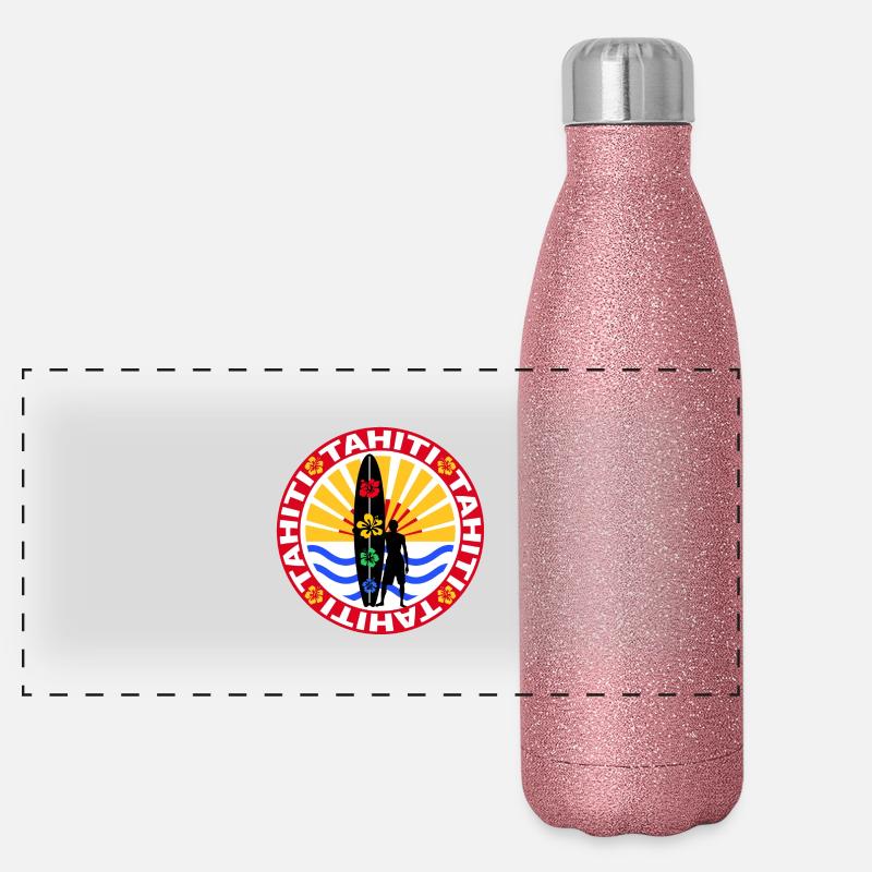 tahiti surfing design Panoramic Glitter Thermal Bottle 500 ml
