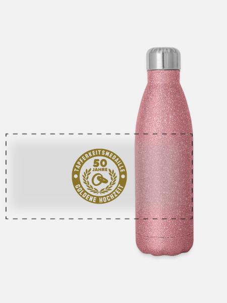 Tapferkeitsmedaille 50 Jahre Goldene Hochzeit - Panoramic Glitter Thermal Bottle 500 ml - pink glitter - Front