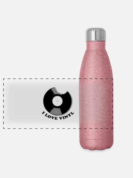 I Love Vinyl - Panoramic Glitter Thermal Bottle 500 ml - pink glitter - Front