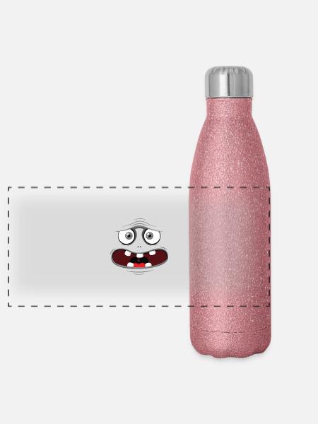 Monster Face - Gris - Gourde isotherme panoramique pailletée 500 ml - paillettes roses - Devant