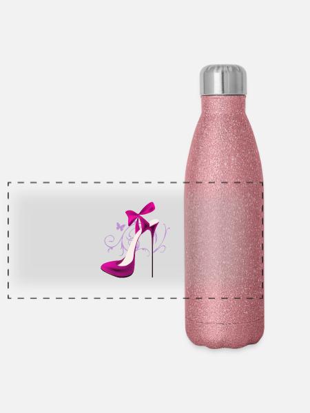 High-Heel - Panorama Glitzer Isolierflasche 500 ml - Pink Glitzer - Vorne