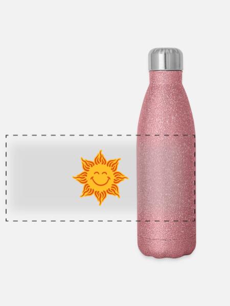 Lachende Sonne Lustig Gesicht - Panorama Glitzer Isolierflasche 500 ml - Pink Glitzer