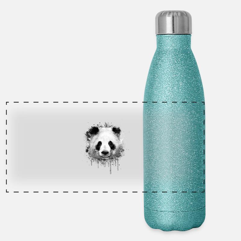 Cooles Kunst Panda Portrait (watercolor design) Panorama Glitzer Isolierflasche 500 ml