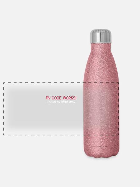 My code works programmer computer scientist - Panoramic Glitter Thermal Bottle 500 ml - pink glitter - Front