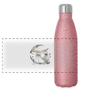 Motif cheval Boho - Gourde isotherme panoramique pailletée 500 ml - paillettes roses - Devant