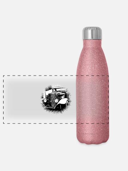 Voiture - Gourde isotherme panoramique pailletée 500 ml - paillettes roses - Devant