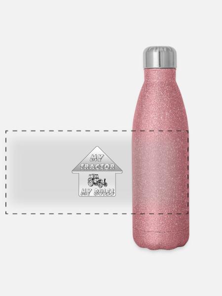 Tracteur - Gourde isotherme panoramique pailletée 500 ml - paillettes roses - Devant