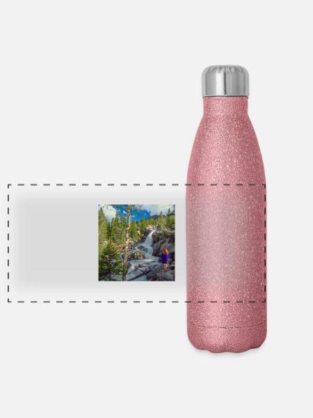 Rocky Mountains Fluss - Panorama Glitzer Isolierflasche 500 ml - Pink Glitzer - Vorne