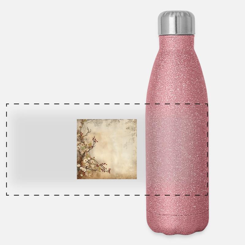 Vintage Weißdorn Panorama Glitzer Isolierflasche 500 ml