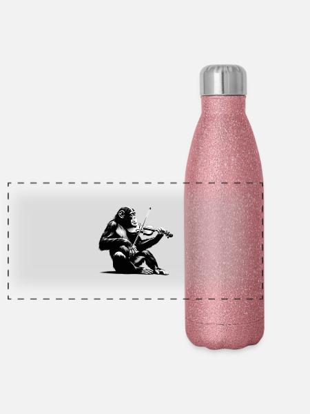Violon singe orchestre Street Art Banksy Style - Gourde isotherme panoramique pailletée 500 ml - paillettes roses - Devant