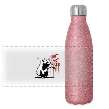 Shirt Art Sucks | Ratten StreetArt Banksy Style - Panorama Glitzer Isolierflasche 500 ml - Pink Glitzer - Vorne