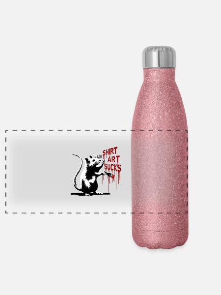 Shirt Art Sucks | Ratten StreetArt Banksy Style - Panorama Glitzer Isolierflasche 500 ml - Pink Glitzer - Vorne