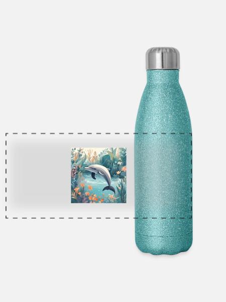 Poster for Kids - Dolphin - Panoramic Glitter Thermal Bottle 500 ml - blue glitter - Front