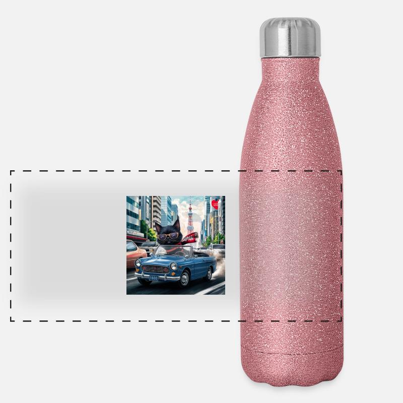 Cat on tour - I love Japan! -Tokyo Panoramic Glitter Thermal Bottle 500 ml