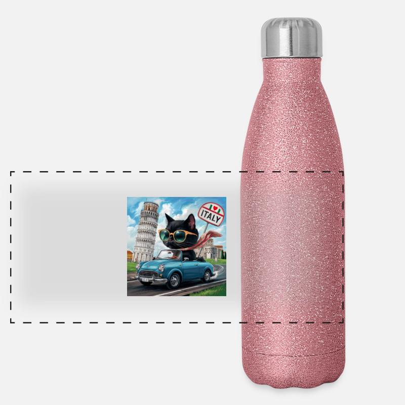 Cat on tour - I love Italy! - Pisa Panoramic Glitter Thermal Bottle 500 ml
