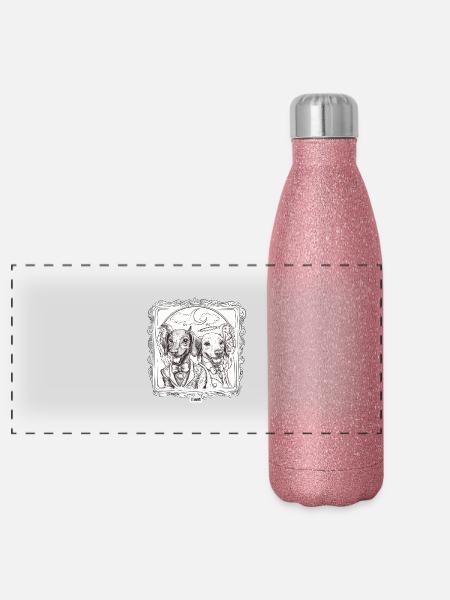 Devil vs. Angel Dachshund - Panoramic Glitter Thermal Bottle 500 ml - pink glitter