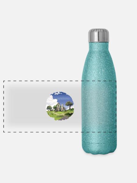 Die Kirche in Trümmern - Panorama Glitzer Isolierflasche 500 ml - Blau Glitzer - Vorne