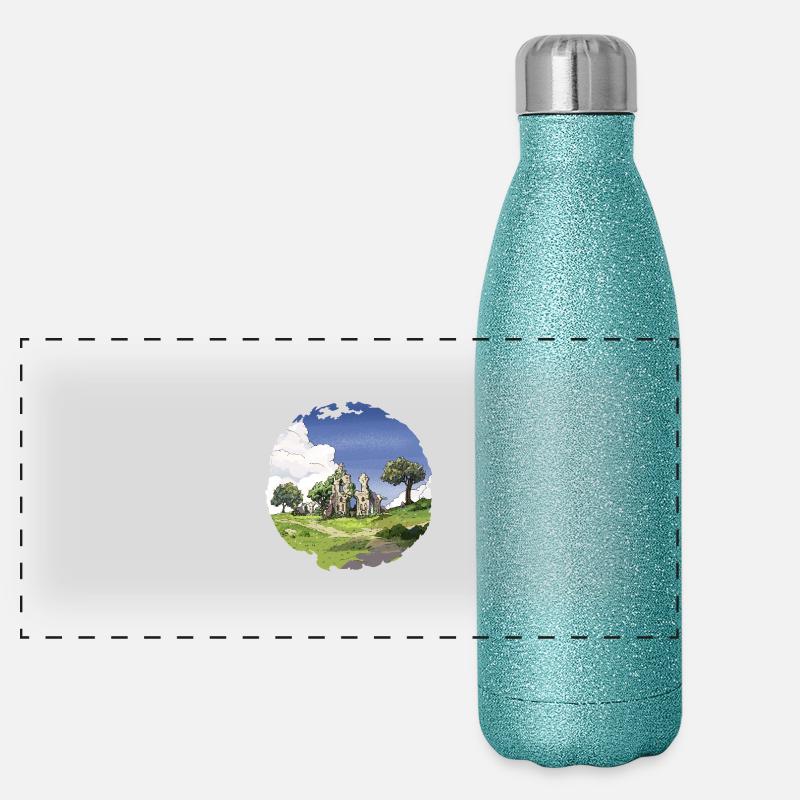 Die Kirche in Trümmern Panorama Glitzer Isolierflasche 500 ml