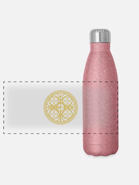 La Croix de guerre de l’Église - Gourde isotherme panoramique pailletée 500 ml - paillettes roses - Devant