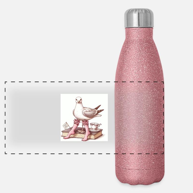 Schicke Möwen-Dame beim Tee mit Buch Panorama Glitzer Isolierflasche 500 ml