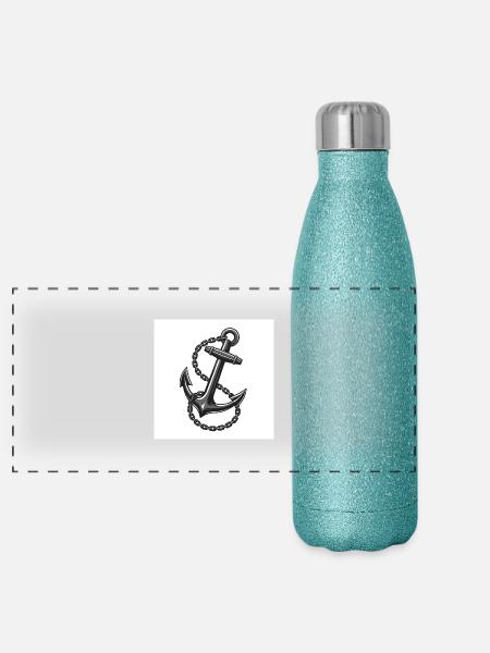 L’ancre de navire - indispensable en mer - Gourde isotherme panoramique pailletée 500 ml - paillettes bleues - Devant