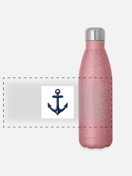 Drop anchor, cast off – adventure on the high seas - Panoramic Glitter Thermal Bottle 500 ml - pink glitter - Front